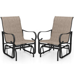 Outdoor Glider Chairs Set of 2 with High Backrest Breathable Mesh Fabric and Metal Frame-Black and Brown