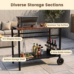 Outdoor Grill Cart with Spice Rack and Hooks for Patio and Garden-Brown