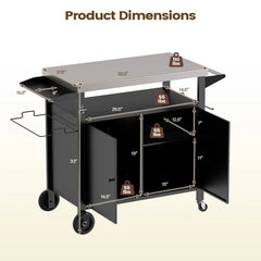 Outdoor Grill Cart with Stainless Steel Top & 2-Door Cabinet for BBQ Camping-Black