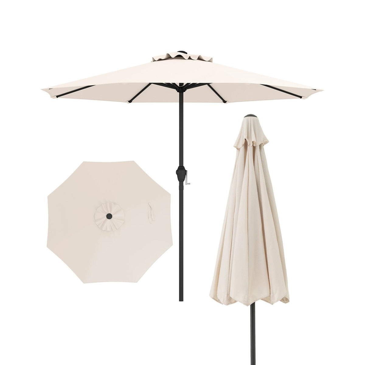 Outdoor Heavy Duty Market Umbrella with Crank Handle and 8 Sturdy Ribs-Beige