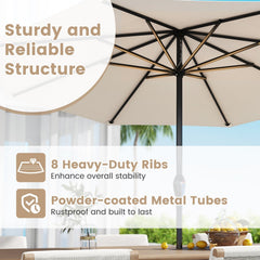 Outdoor Heavy Duty Market Umbrella with Crank Handle and 8 Sturdy Ribs-Beige