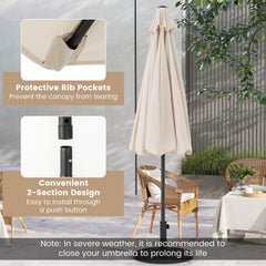 Outdoor Heavy Duty Market Umbrella with Crank Handle and 8 Sturdy Ribs-Beige