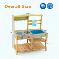 Outdoor Mud Kitchen for Kids with Running Tap, Water Box and Removable Sink