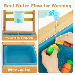 Outdoor Mud Kitchen for Kids with Running Tap, Water Box and Removable Sink