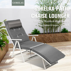 Folding Chaise Lounge with Removable Cushion and Pillow, 7 Positions, Gray