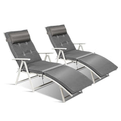 Folding Chaise Lounge with Removable Cushion and Pillow, 7 Positions, Gray