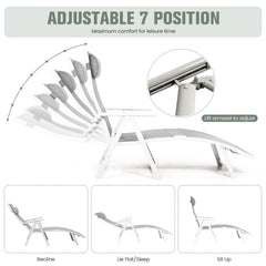 Folding Chaise Lounge with Removable Cushion and Pillow, 7 Positions, Gray