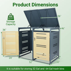 Outdoor Metal Garbage Bin Storage Shed for 2 Trash Cans-Yellow