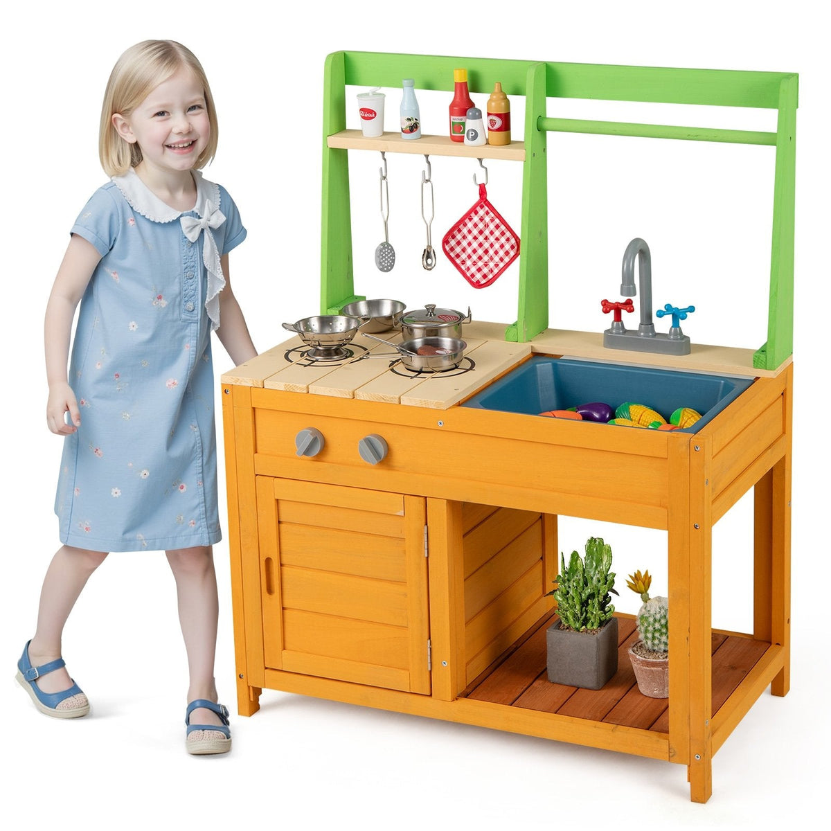 Outdoor Mud Kitchen Playset for Girls and Boys 3+ Years Old-Orange