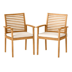 Outdoor Patio Dining Chairs Set of 2 with Removable Padded Cushion and Slatted Backrest-Beige