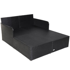 Spacious Rattan Daybed with Upholstered Cushions and Pillows, Gray