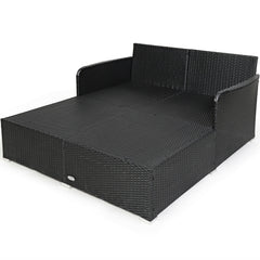 Spacious Rattan Daybed with Upholstered Cushions and Pillows, Red