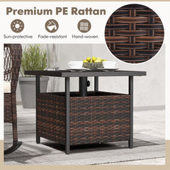 Outdoor Patio Rattan Wicker Steel Side Deck Table-Brown