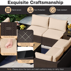 12 Piece Wicker Patio Sectional Set with 32 in Propane Fire Pit Table and Tank Holder, Beige