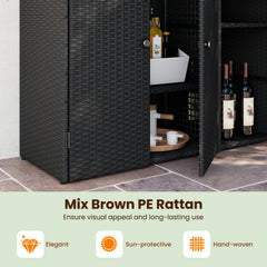 Outdoor PE Wicker Storage Cabinet with 3 Doors and Adjustable Shelves and Drawer-Black