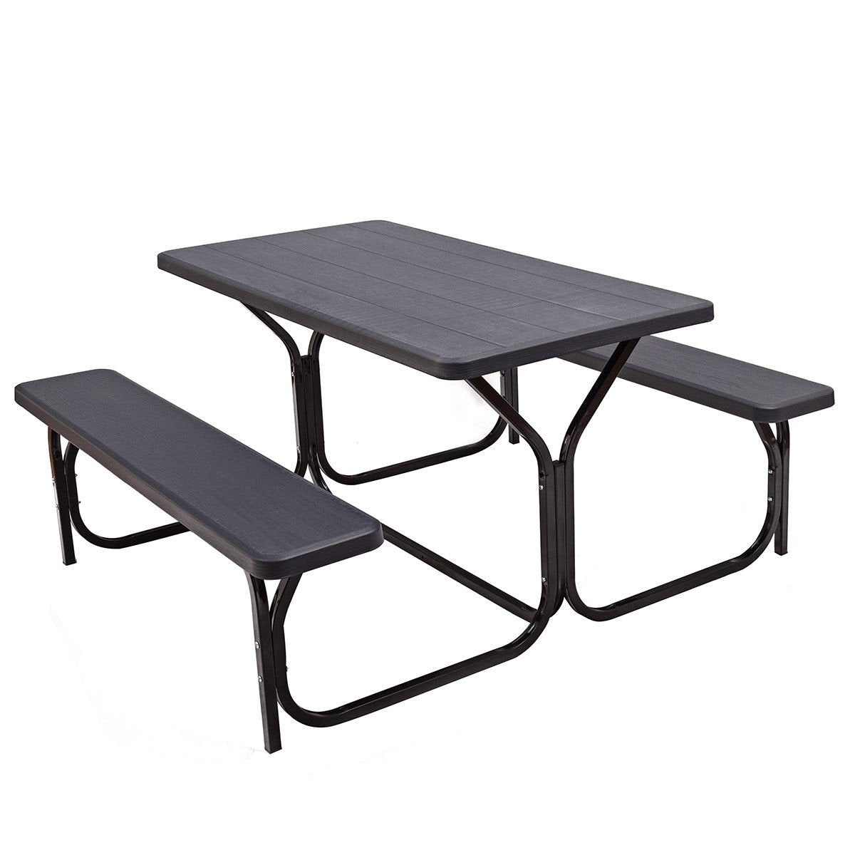 4.5 FT Outdoor Picnic Table Bench Set with HDPE Tabletop for 4-Person-Black