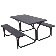 4.5 FT Outdoor Picnic Table Bench Set with HDPE Tabletop for 4-Person-Black