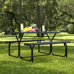 4.5 FT Outdoor Picnic Table Bench Set with HDPE Tabletop for 4-Person-Black
