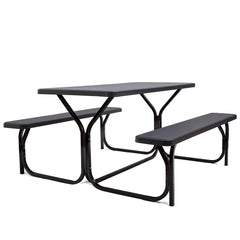 4.5 FT Outdoor Picnic Table Bench Set with HDPE Tabletop for 4-Person-Black