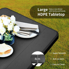 4.5 FT Outdoor Picnic Table Bench Set with HDPE Tabletop for 4-Person-Black