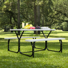 4.5 FT Outdoor Picnic Table Bench Set with HDPE Tabletop for 4-Person-White