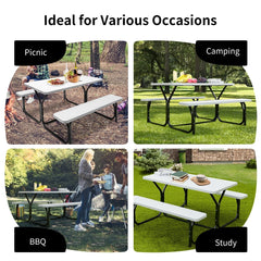 4.5 FT Outdoor Picnic Table Bench Set with HDPE Tabletop for 4-Person-White