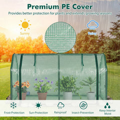 Outdoor Portable Mini Greenhouse with PE Cover and Zippered Door for Vegetables-Green