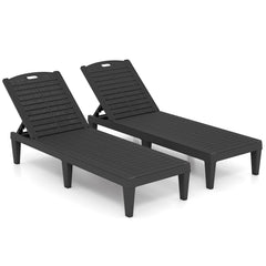 Set of 2 PP Chaise Lounge Chairs with Adjustable Backrests and 6 Legs, Black