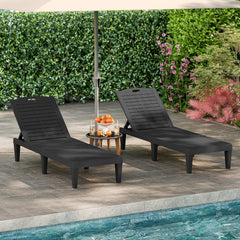 Set of 2 PP Chaise Lounge Chairs with Adjustable Backrests and 6 Legs, Black