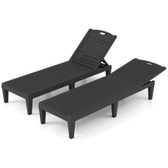 Set of 2 PP Chaise Lounge Chairs with Adjustable Backrests and 6 Legs, Black