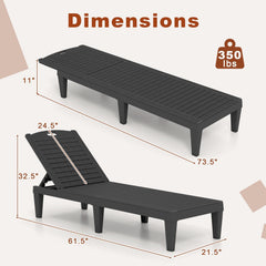 Set of 2 PP Chaise Lounge Chairs with Adjustable Backrests and 6 Legs, Black