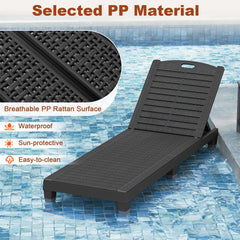 Set of 2 PP Chaise Lounge Chairs with Adjustable Backrests and 6 Legs, Black