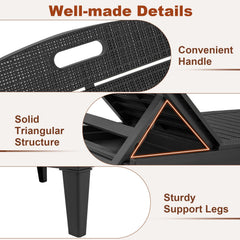 Set of 2 PP Chaise Lounge Chairs with Adjustable Backrests and 6 Legs, Black