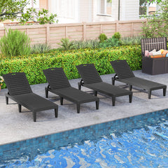 Set of 2 PP Chaise Lounge Chairs with Adjustable Backrests and 6 Legs, Black