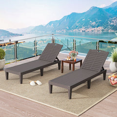 Set of 2 PP Chaise Lounge Chairs with Woven Texture and 6 Legs, Coffee