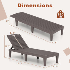 Set of 2 PP Chaise Lounge Chairs with Woven Texture and 6 Legs, Coffee