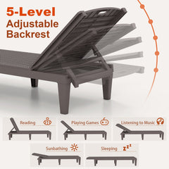 Set of 2 PP Chaise Lounge Chairs with Woven Texture and 6 Legs, Coffee