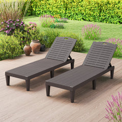 Set of 2 PP Chaise Lounge Chairs with Woven Texture and 6 Legs, Coffee