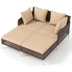 Outdoor Rattan Double Daybed with 47 by 58 in Lying Area, 800 lb, Brown