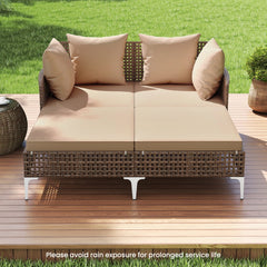Outdoor Rattan Double Daybed with 47 by 58 in Lying Area, 800 lb, Brown