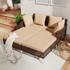 Outdoor Rattan Double Daybed with 47 by 58 in Lying Area, 800 lb, Brown