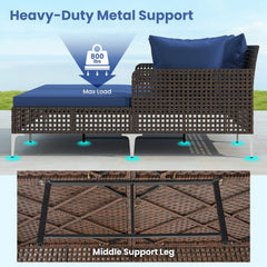Outdoor Rattan Double Daybed with X Shaped Metal Frame, 800 lb, Navy