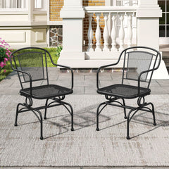 Outdoor Rocking Chair Set of 2 with Mesh Backrest and Seat for Yard-Black