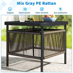 Outdoor Side Table with Umbrella Hole and Storage Shelf