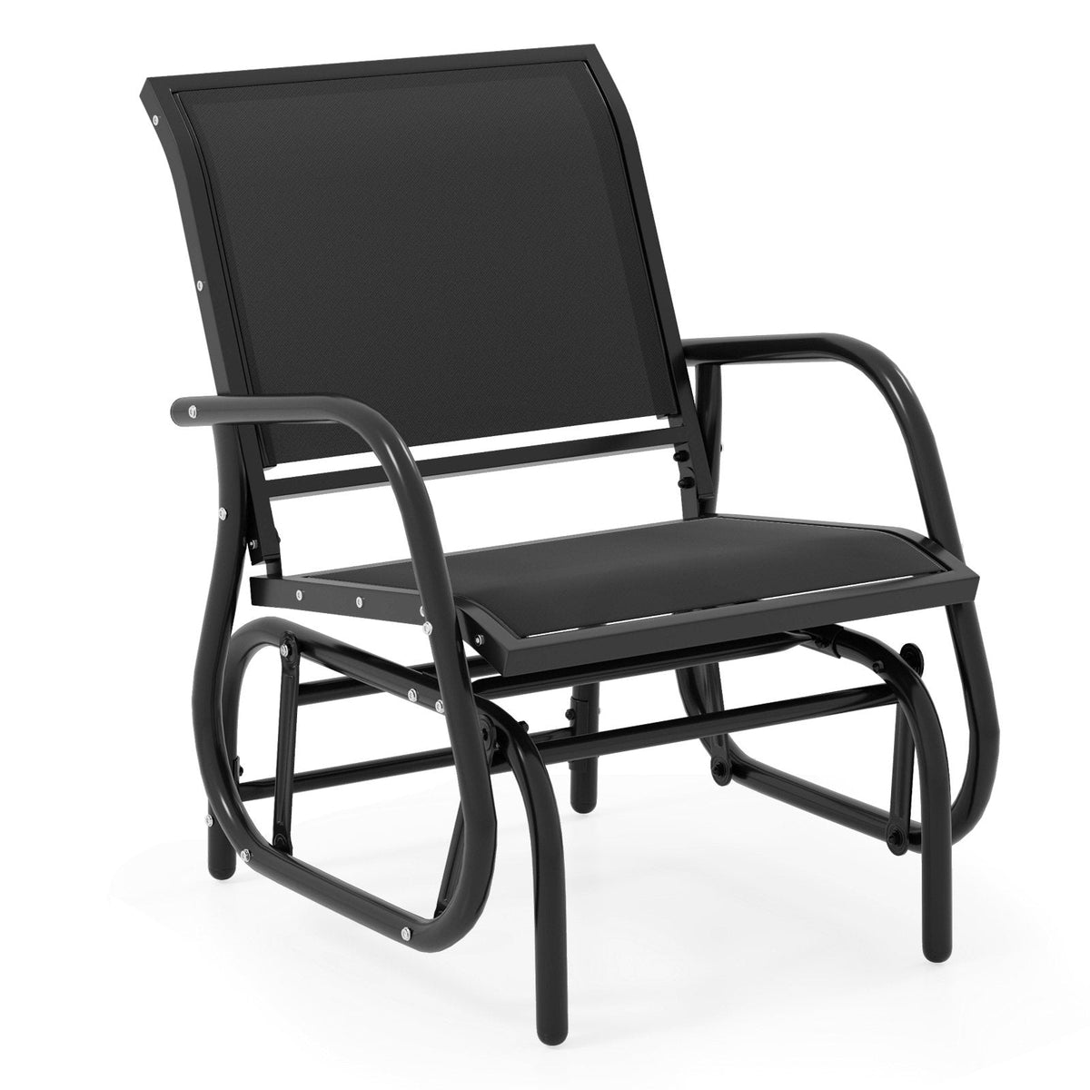 Outdoor Single Swing Glider Rocking Chair with Armrest-Black