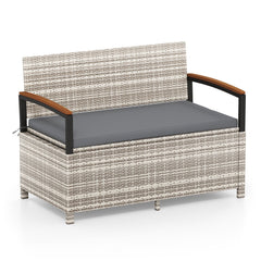 Outdoor Storage Bench Deck Box Patio Furniture with Cushion-Gray