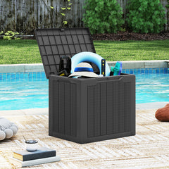 Outdoor Storage Box 25 Gallon Deck Box with Lockable Lid and Wicker-woven Texture-Black