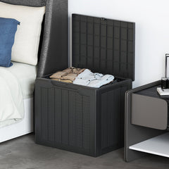 Outdoor Storage Box 25 Gallon Deck Box with Lockable Lid and Wicker-woven Texture-Black