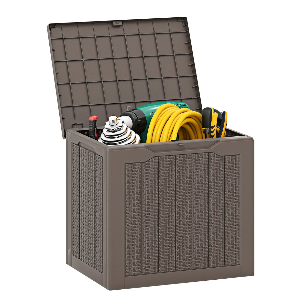 Outdoor Storage Box 25 Gallon Deck Box with Lockable Lid and Wicker-woven Texture-Brown