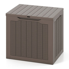 Outdoor Storage Box 25 Gallon Deck Box with Lockable Lid and Wicker-woven Texture-Brown